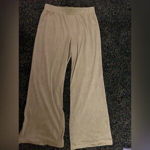 Chartreuse green velvet velour track suit sweat pants wide leg joggers size L